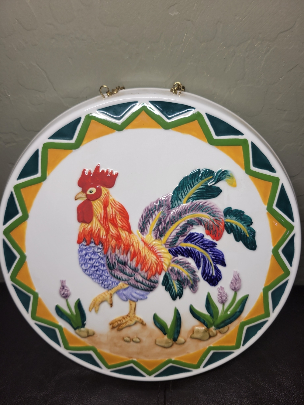 K.K. Brand Vintage Hand-Painted Ceramic Rooster Wall Plaque